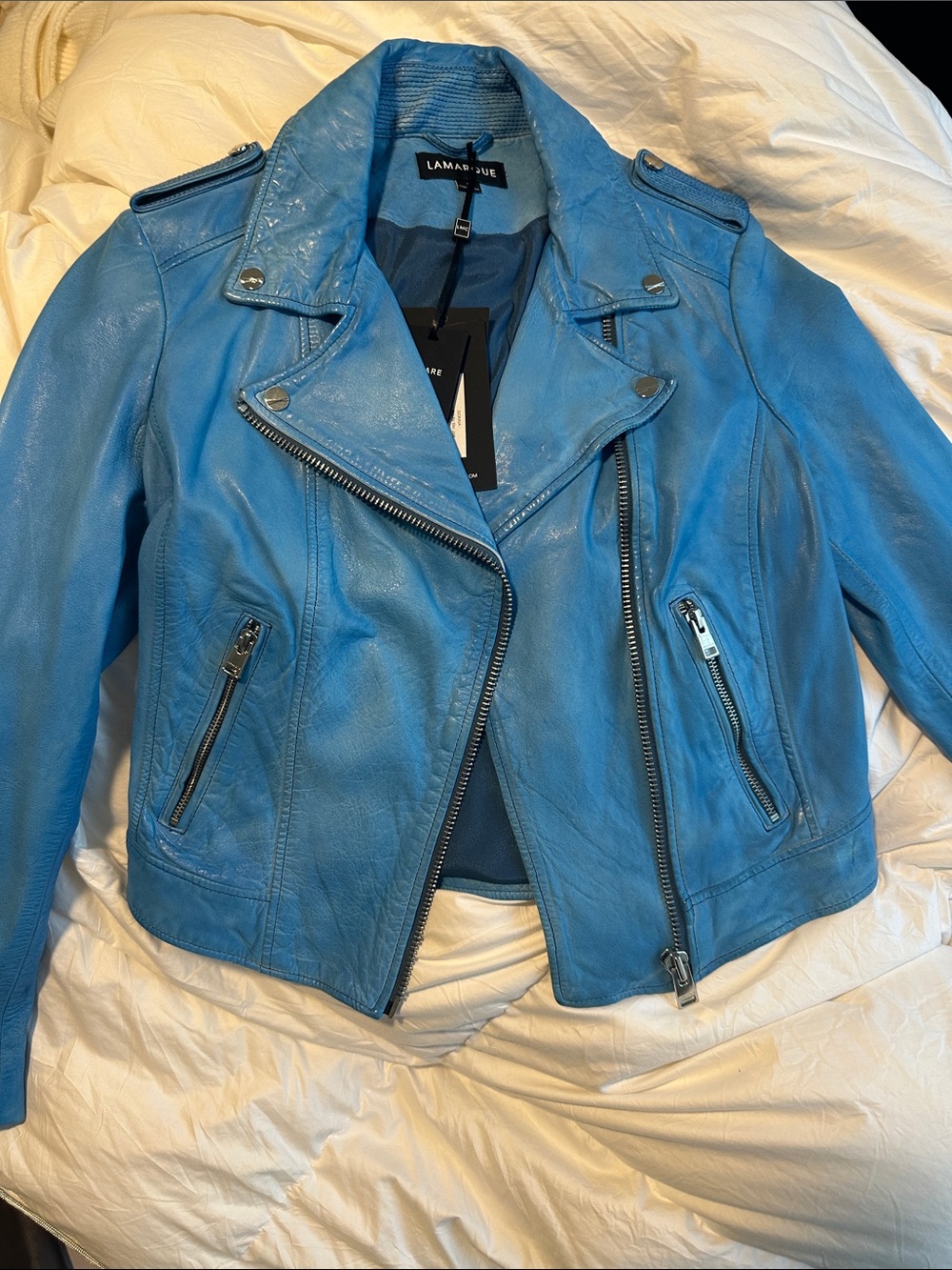 Lamarque Blue Leather Moto Jacket - Women